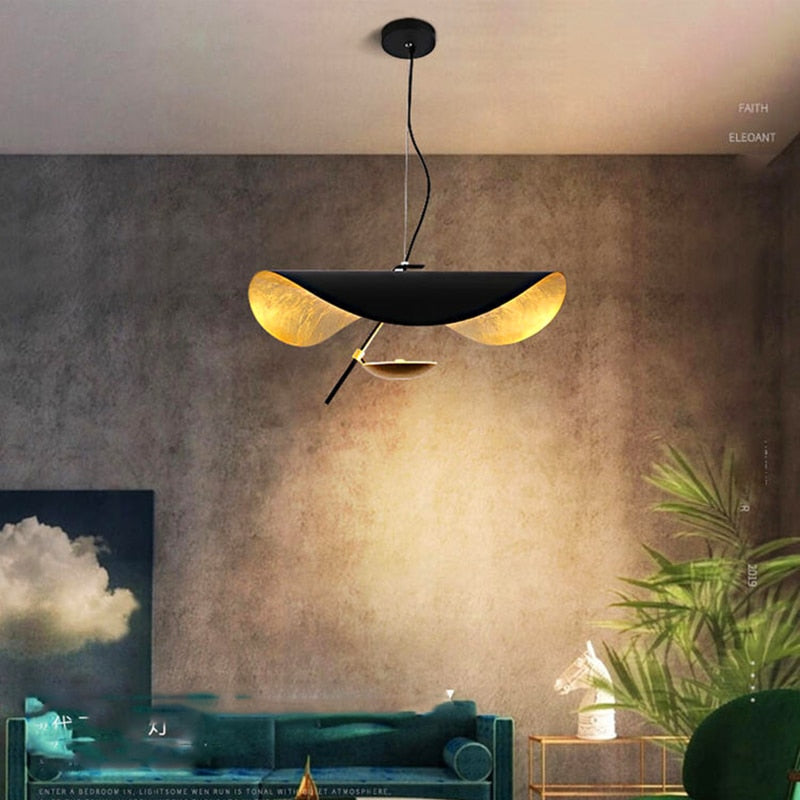 Modern Luxury Black & Gold Leaf Shape Pendant Light