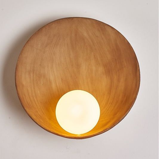 Tiley Japanese Style Brown Resin Shell + Milk Glass Globe Wall Lamp