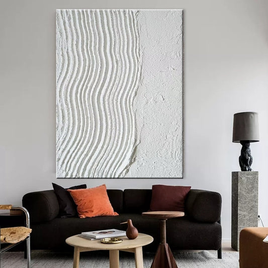Fuki Collection A05 Hand-painted Abstract White Line Wall art (Unframed)