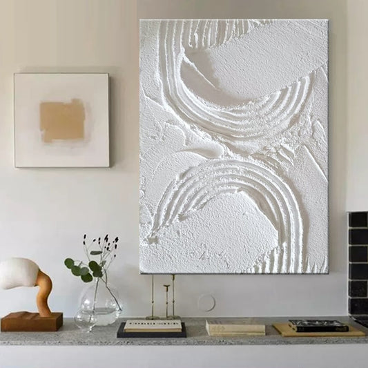 Fuji Collection A01 Hand-painted Abstract White Line Wall art (Unframed)