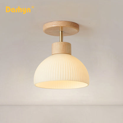 Darhyn Wood + Ribbed Glass Dome Flush Mount