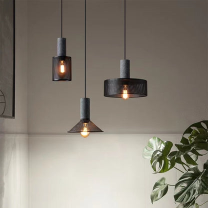 Industrial Style Cement + Mesh Metal Pendant Light