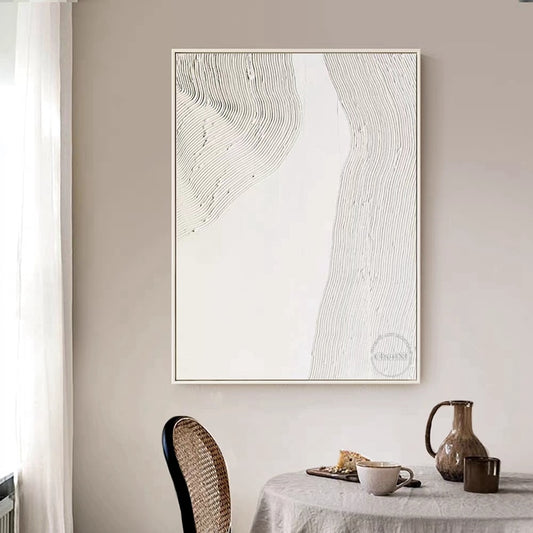 Fuji Collection A10 Hand-painted Abstract White Line Wall art (Unframed)