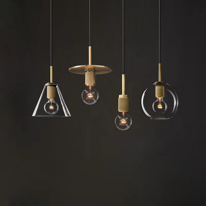 Minimalist Brass Scone + Clear Glass Pendant Light