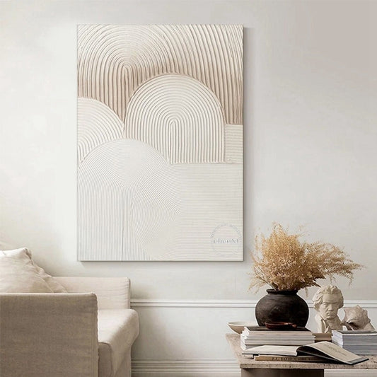 Fuji Collection A08 Hand-painted Abstract White Line Wall art (Unframed)