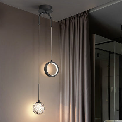 Modern Minimalist LED Ring + Gass Globe Pendant Light