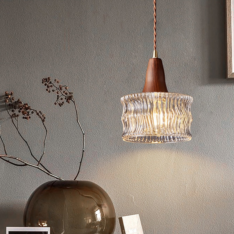 Sano Nordic Walnut + Ripple Glass Pendant Light