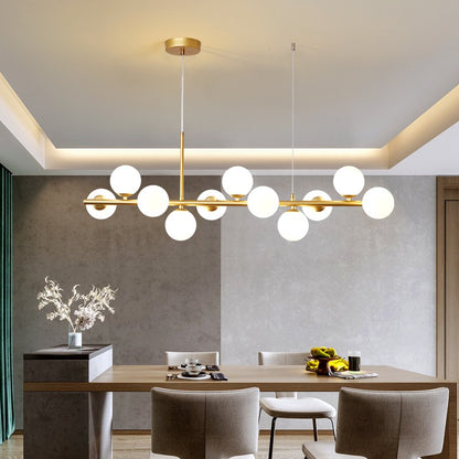 Modern Glass Globes on Long Bar Chandelier