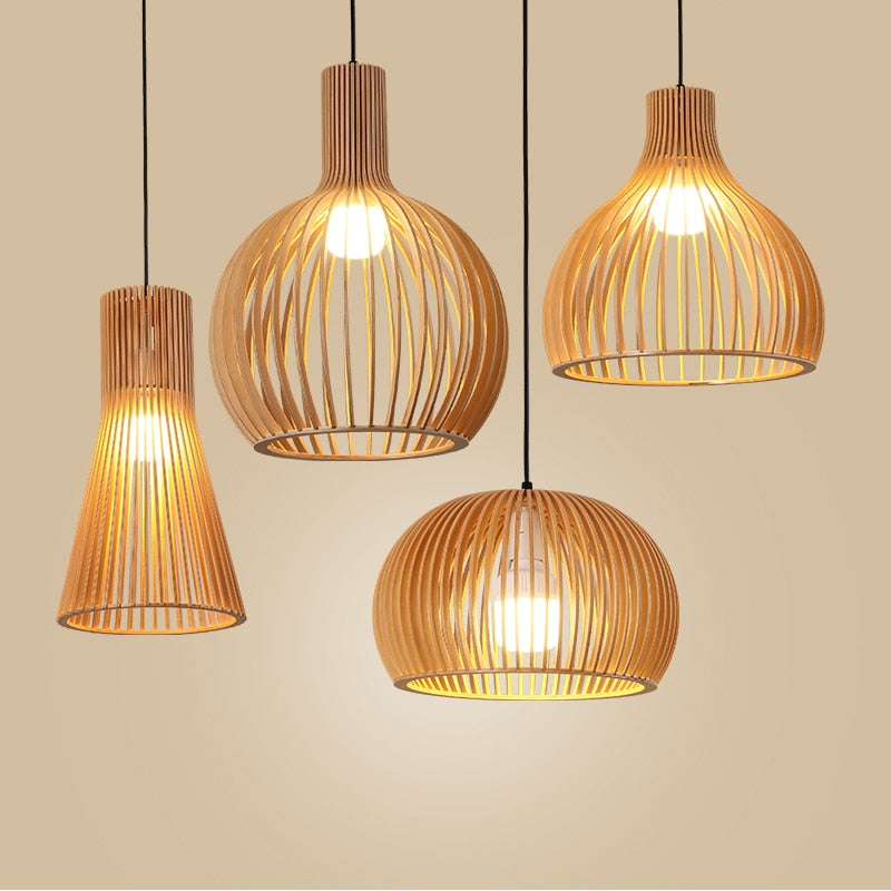 Yunke Hand-made Wooden Cage Pendant Light